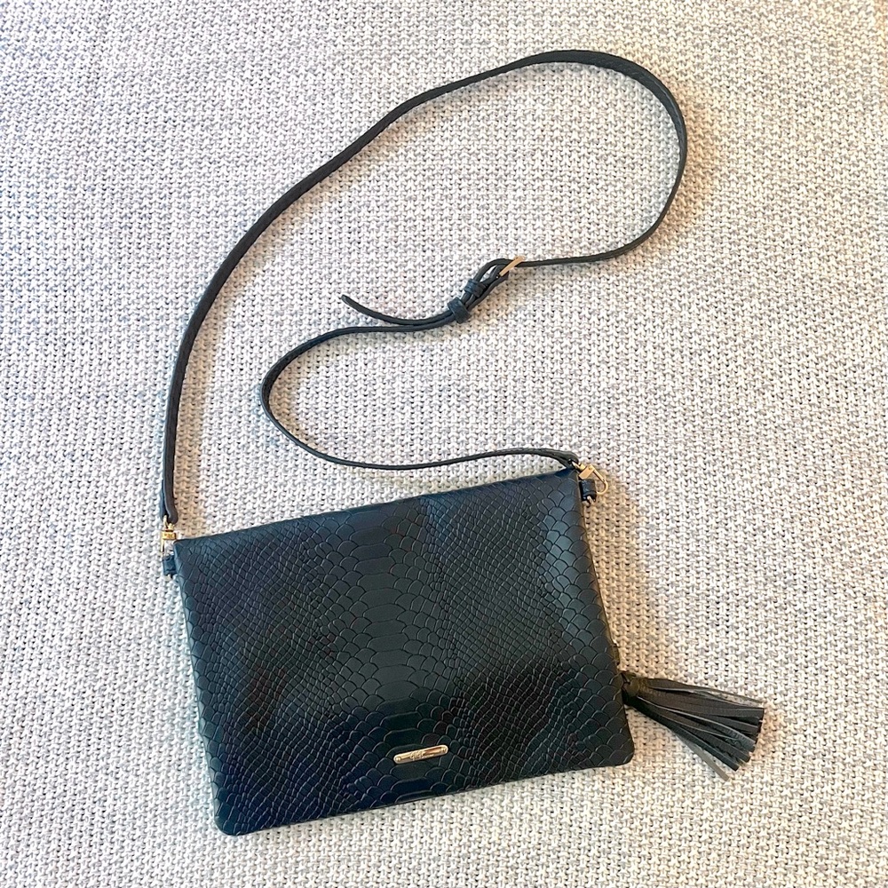NWOT Gigi New York Faux Snakeskin Navy Blue Fold-over Purse